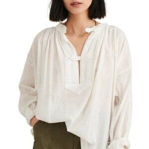 Alex Mill Swiss Dot Cotton Popover Tunic Blouse in White XS